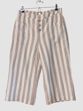 LC Lauren Conrad Linen Blend Striped Wide Leg Culottes L Lined High Rise Coastal